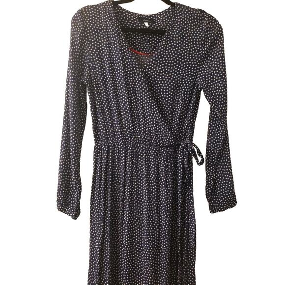Joules Faux Wrap Maxi Dress Navy Star Print Long Sleeve Womens Size 6 - Picture 1 of 12